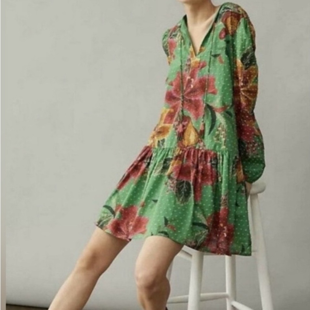 Farm Rio Jimena Green Floral Tunic Dress